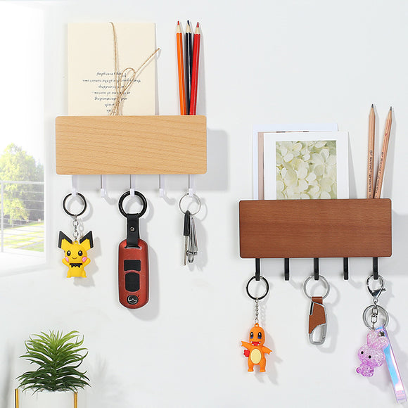 Rectangular Wood and Plastic Key Hook and Letter Rack