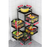 SOGA 2 Tier Steel Square Rotating Kitchen Cart Multi-Functional Shelves Portable Storage Organizer with Wheels