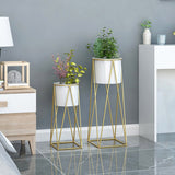 50cm Gold Metal Plant Stand with White Flower Pot Holder Corner Shelving Rack Indoor Display