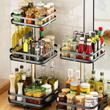 SOGA 2 Tier Steel Black Square Rotating Multi-Function Kitchen Portable Storage Spice Seasoning Kitchen Countertop Organiser Shelf