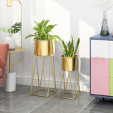 70cm Gold Metal Plant Stand with Gold Flower Pot Holder Corner Shelving Rack Indoor Display