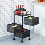 SOGA 2 Tier Steel Square Rotating Kitchen Cart Multi-Functional Shelves Portable Storage Organizer with Wheels