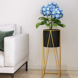 50cm Gold Metal Plant Stand with Black Flower Pot Holder Corner Shelving Rack Indoor Display