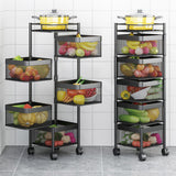 SOGA 2 Tier Steel Square Rotating Kitchen Cart Multi-Functional Shelves Portable Storage Organizer with Wheels