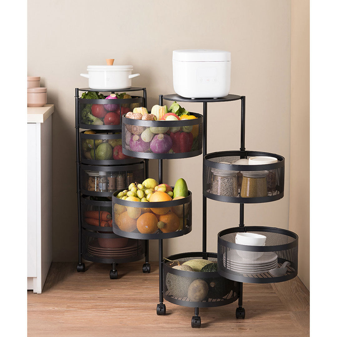 SOGA 2 Tier Steel Square Rotating Kitchen Cart Multi-Functional