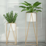 50cm Gold Metal Plant Stand with White Flower Pot Holder Corner Shelving Rack Indoor Display