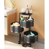 SOGA 2 Tier Steel Round Rotating Kitchen Cart Multi-Functional Shelves Portable Storage Organizer with Wheels