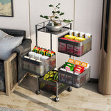 SOGA 2 Tier Steel Square Rotating Kitchen Cart Multi-Functional Shelves Portable Storage Organizer with Wheels