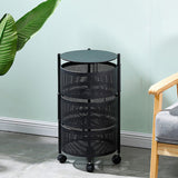 SOGA 2 Tier Steel Round Rotating Kitchen Cart Multi-Functional Shelves Portable Storage Organizer with Wheels