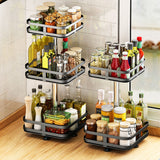 SOGA 2 Tier Steel Black Square Rotating Multi-Function Kitchen Portable Storage Spice Seasoning Kitchen Countertop Organiser Shelf