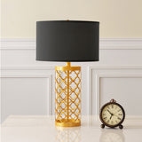 SOGA Golden Hollowed Out Base Table Lamp with Dark Shade