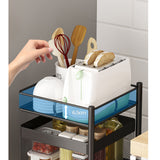 SOGA 2 Tier Steel Square Rotating Kitchen Cart Multi-Functional Shelves Portable Storage Organizer with Wheels