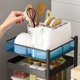 SOGA 2 Tier Steel Square Rotating Kitchen Cart Multi-Functional Shelves Portable Storage Organizer with Wheels