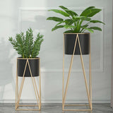 70cm Gold Metal Plant Stand with Black Flower Pot Holder Corner Shelving Rack Indoor Display