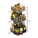 SOGA 2 Tier Steel Black Square Rotating Multi-Function Kitchen Portable Storage Spice Seasoning Kitchen Countertop Organiser Shelf