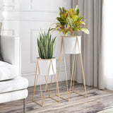 50cm Gold Metal Plant Stand with White Flower Pot Holder Corner Shelving Rack Indoor Display