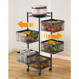 SOGA 2 Tier Steel Square Rotating Kitchen Cart Multi-Functional Shelves Portable Storage Organizer with Wheels