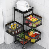 SOGA 2 Tier Steel Square Rotating Kitchen Cart Multi-Functional Shelves Portable Storage Organizer with Wheels