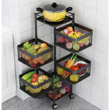 SOGA 2 Tier Steel Square Rotating Kitchen Cart Multi-Functional Shelves Portable Storage Organizer with Wheels