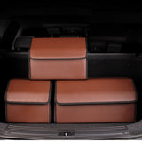 SOGA Leather Car Boot Collapsible Foldable Trunk Cargo Organizer Portable Storage Box Coffee Small