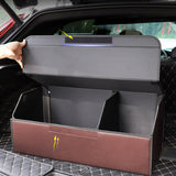 SOGA Leather Car Boot Collapsible Foldable Trunk Cargo Organizer Portable Storage Box Coffee Large