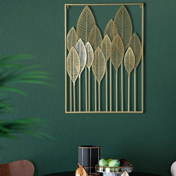 Golden Vertical Leaf Wall Sculpture