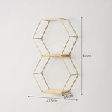 Simple geometric wire frame wall shelves.