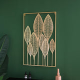 Golden Vertical Leaf Wall Sculpture