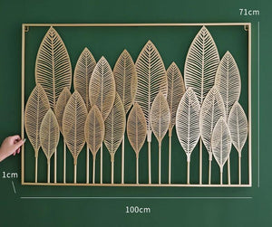 Golden Vertical Leaf Wall Sculpture