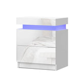 Ambient LED Bedside Table in White Gloss with Top Storage & 2 Drawers (RGB LED)