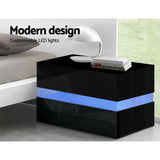 LED Light Bedside Table With 2 Drawers Black