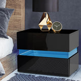 LED Light Bedside Table With 2 Drawers Black