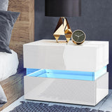 LED Light Bedside Table With 2 Drawers White