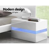 LED Light Bedside Table With 2 Drawers White